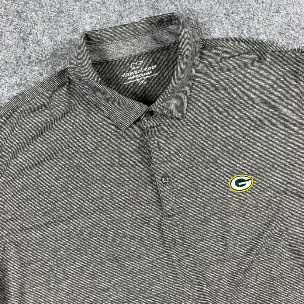 Vineyard Vines Polo Shirt Mens 2XL Grey Green Bay Packers Performance Stripe NFL